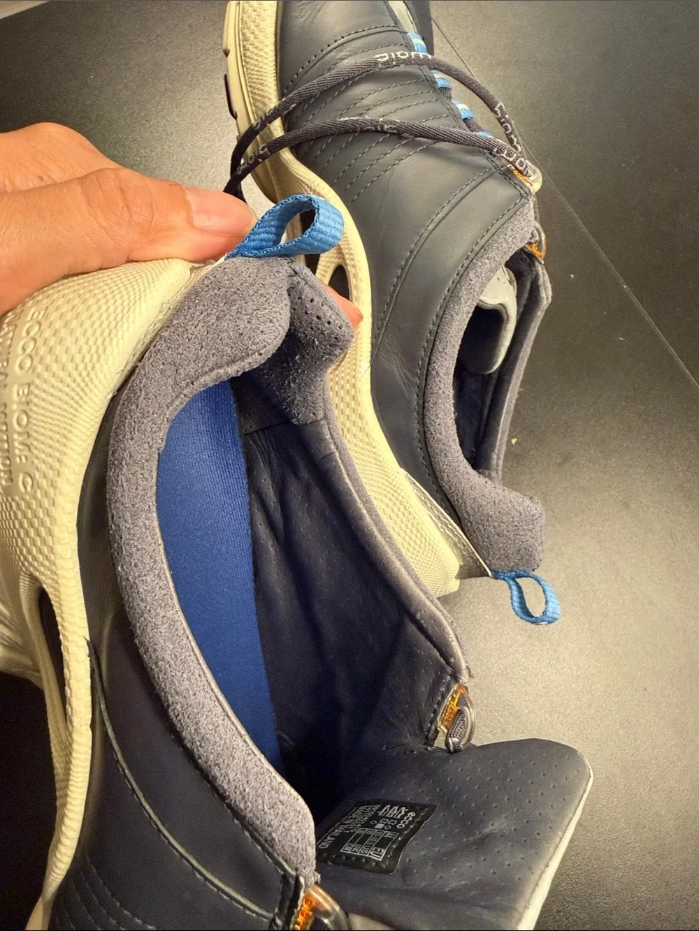 Ecco Men’s Navy Leather Sneakers with Light Blue Accents